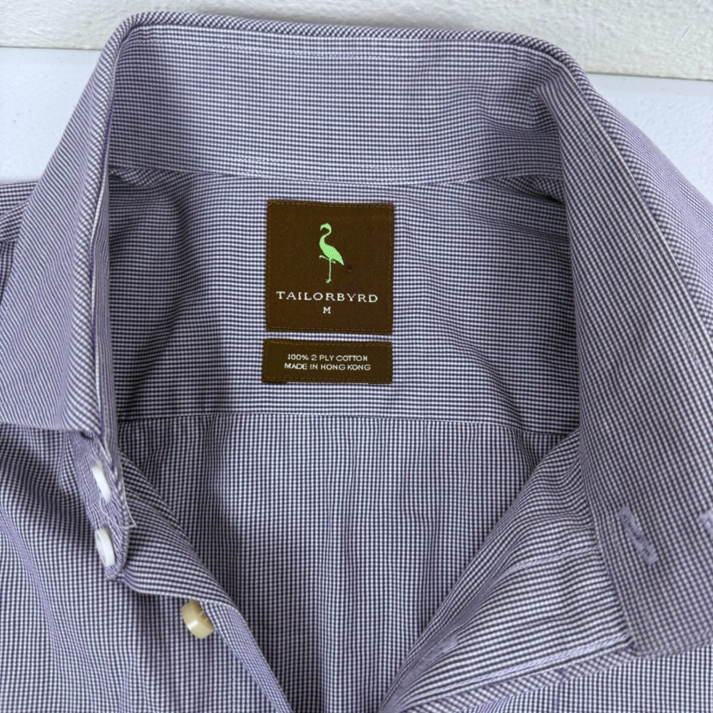 Tailorbyrd Mens Purple Micro Check‎ 100% 2-Ply Cotton Button Down Shirt Size M - Picture 5 of 8